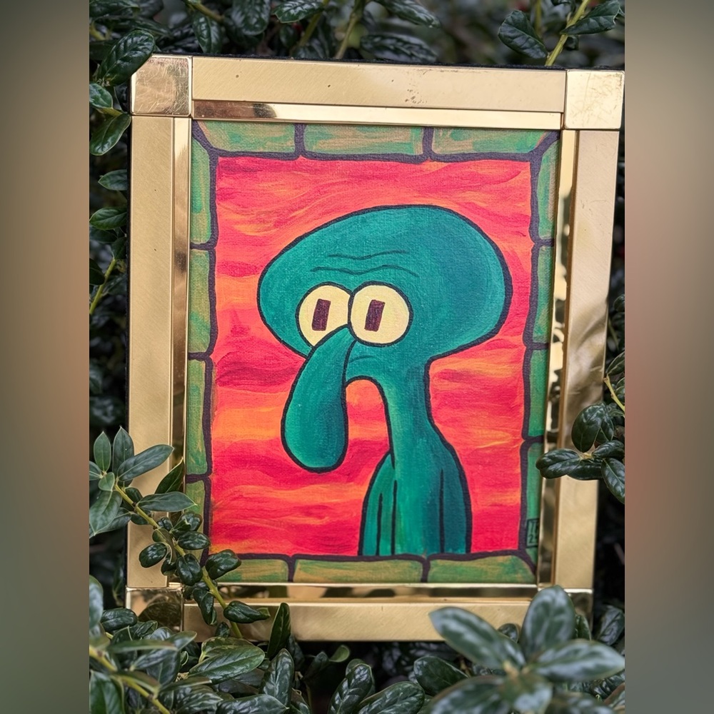 Squidward Self-portrait SpongeBob Painting Wall Art Room Decor Gift Friend A12